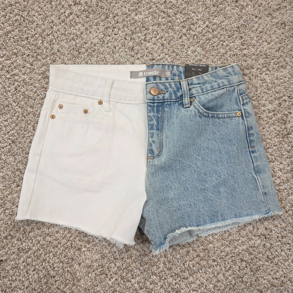 NEW‎ tractr Brittany Slim Fit Mid Rise Shorts Girls Size 12 Raw Hem Colorblock